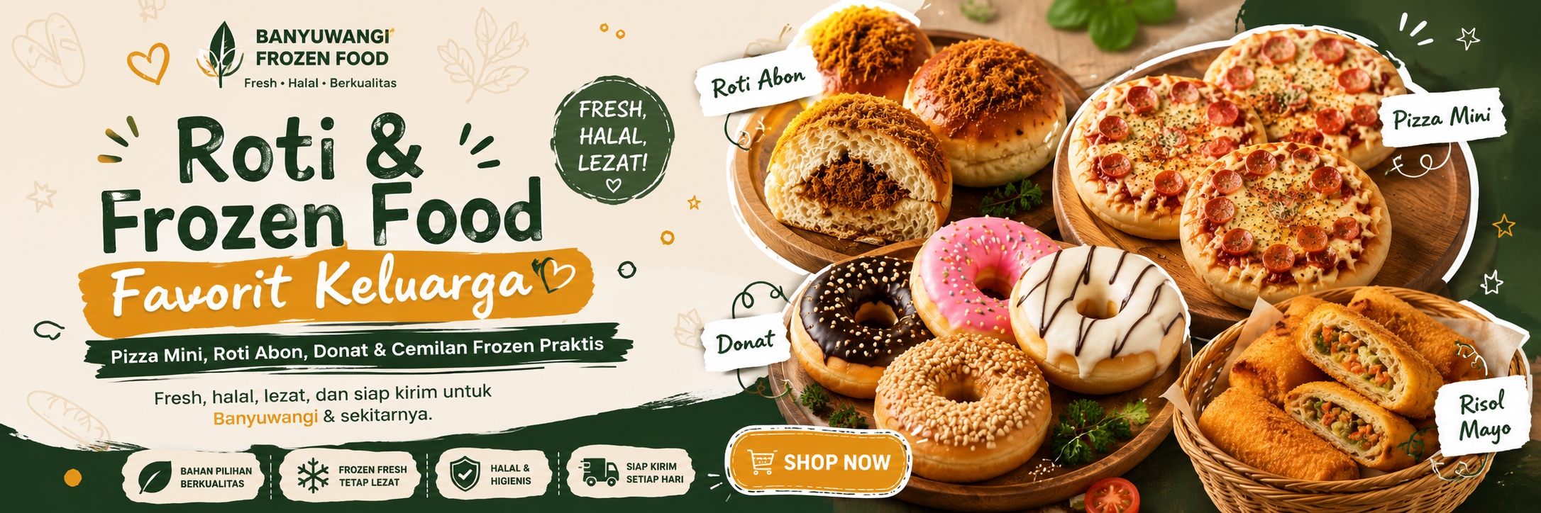 Promo frozen food dan roti kekinian Banyuwangi dengan pizza mini dan roti abon