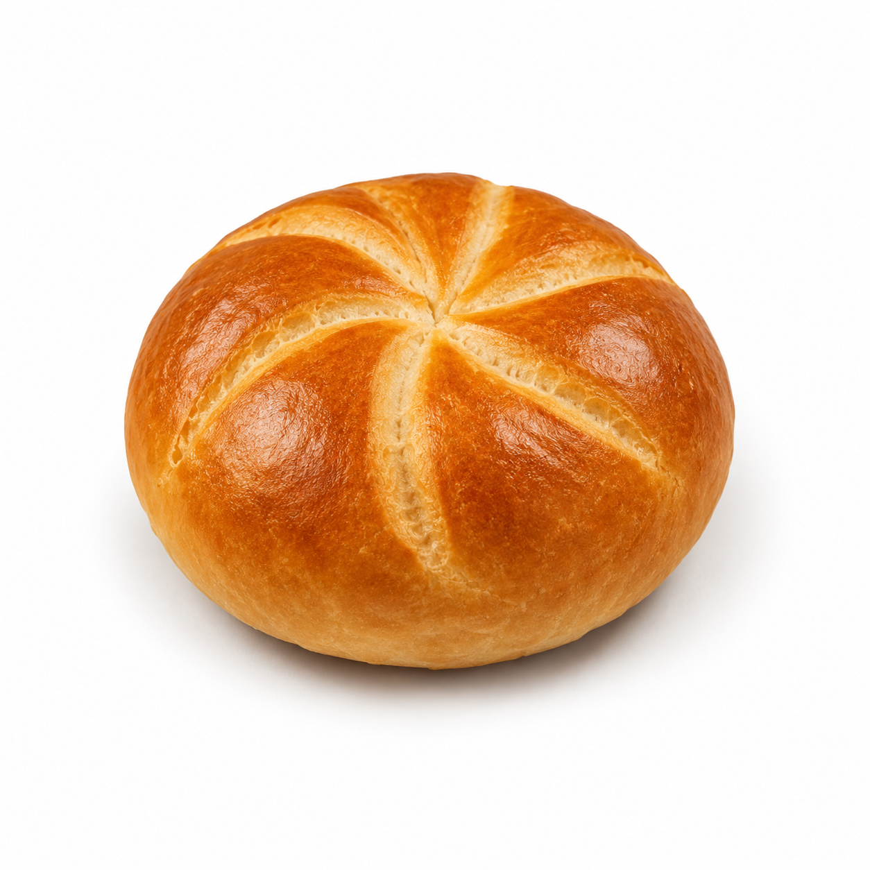 Roti manis bulat fresh dengan tampilan golden brown untuk kategori bakery frozen food