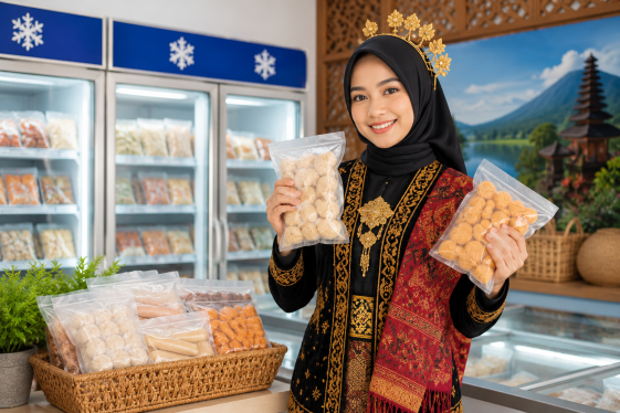 Pelanggan muslimah berbelanja frozen food halal di Banyuwangi Frozen Food Banyuwangi